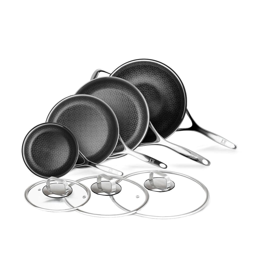 Ensemble de casseroles et poêles DiamondClad 7 pièces en acier inoxydable hybride antiadhésif