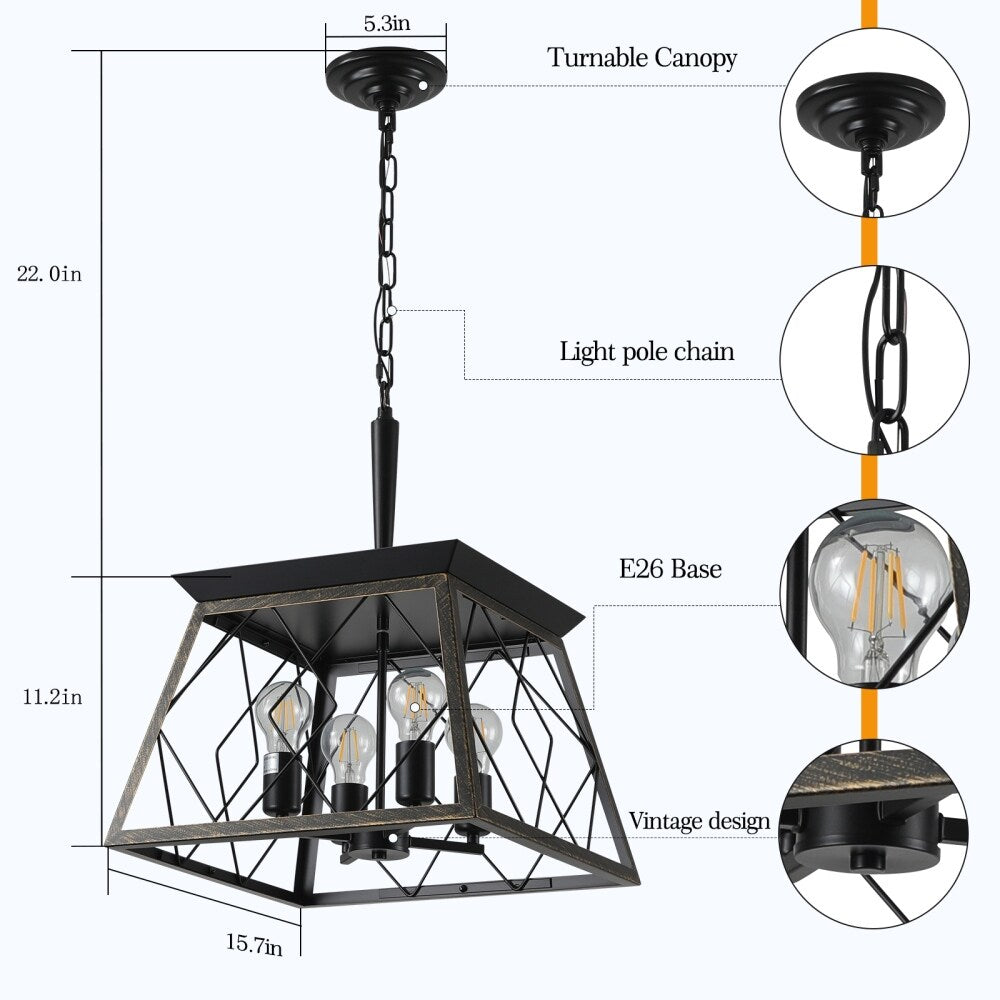 Luminaires à suspension à 4 lumières, style ferme, avec gradation, pour salle à manger, ampoules non incluses.