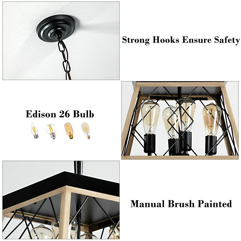 Luminaires à suspension à 4 lumières, style ferme, avec gradation, pour salle à manger, ampoules non incluses.