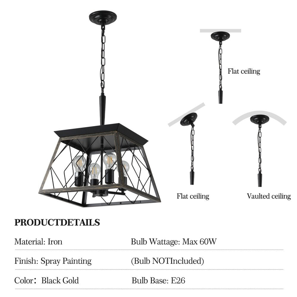 Luminaires à suspension à 4 lumières, style ferme, avec gradation, pour salle à manger, ampoules non incluses.