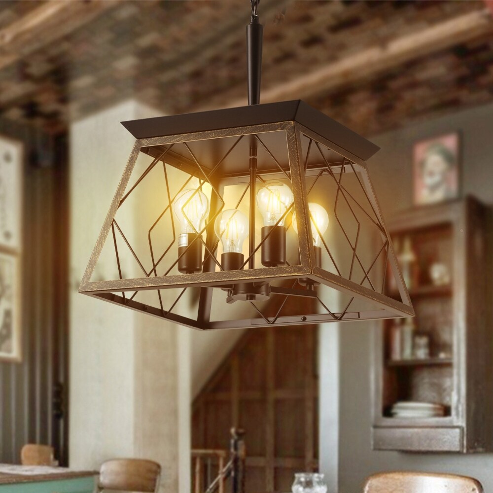 Luminaires à suspension à 4 lumières, style ferme, avec gradation, pour salle à manger, ampoules non incluses.