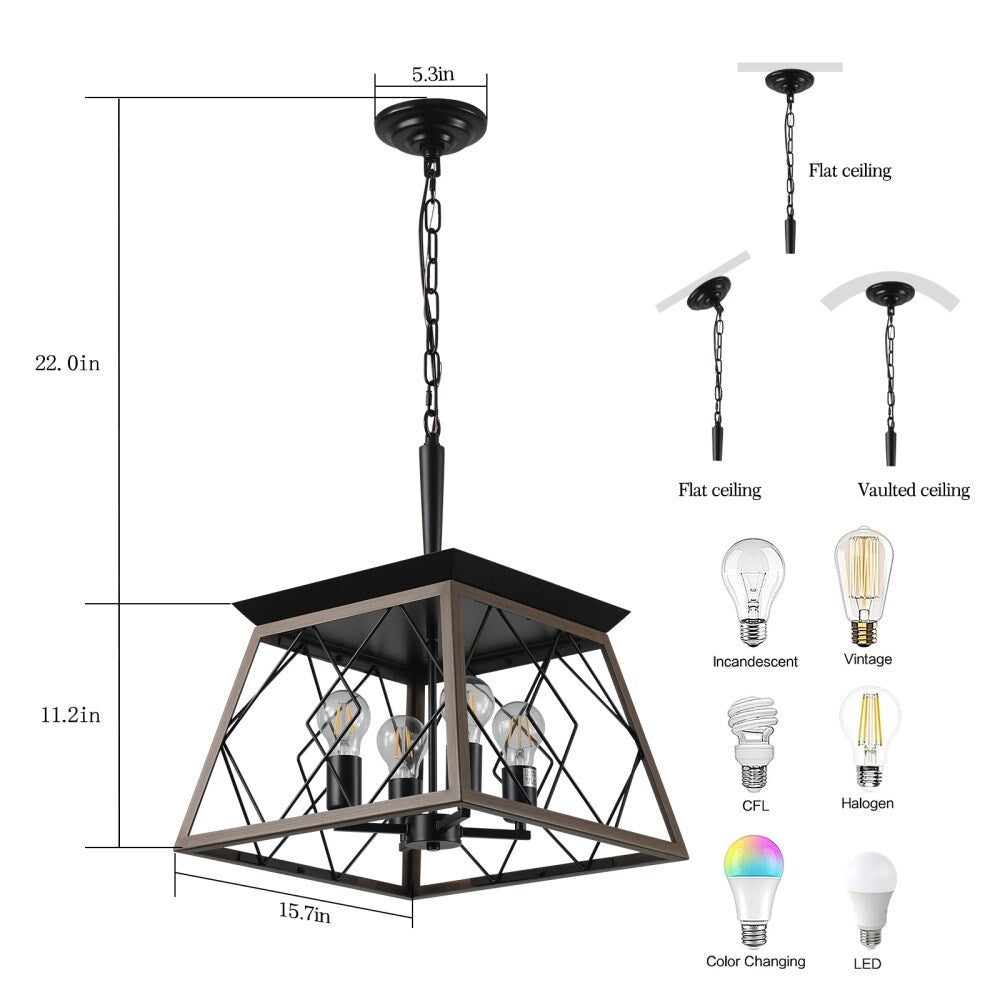 Luminaires à suspension à 4 lumières, style ferme, avec gradation, pour salle à manger, ampoules non incluses.