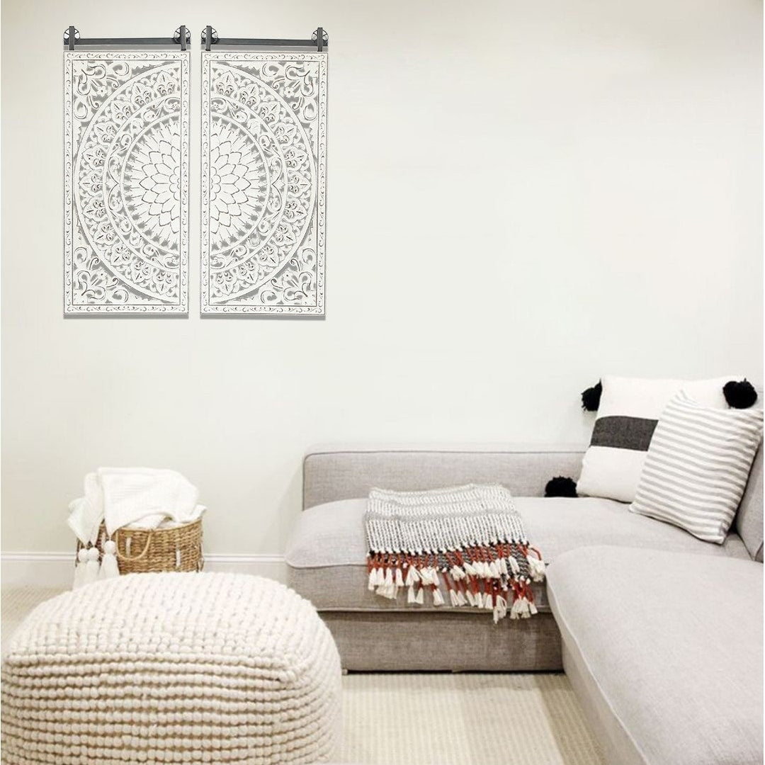 Décoration murale en bois blanc ivoire vieilli avec accents noirs (lot de 2)
