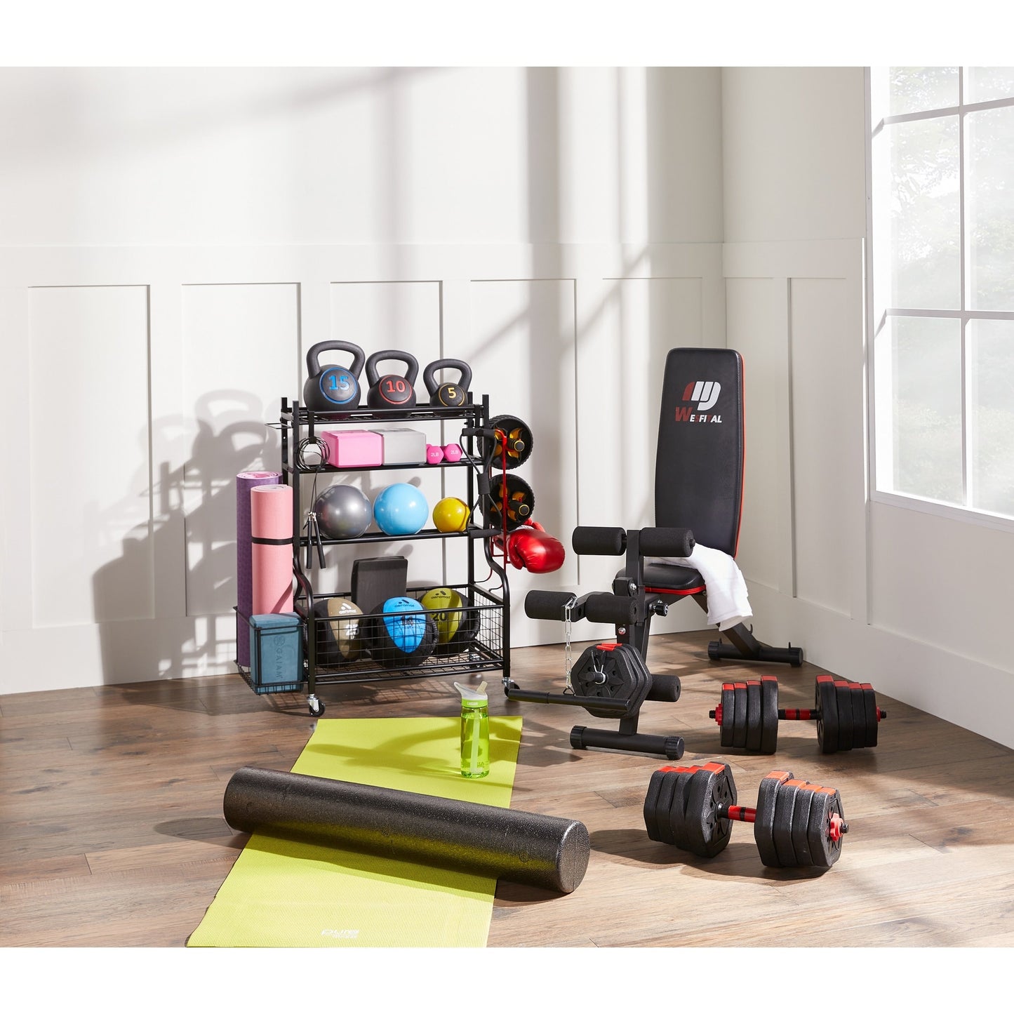 Support pour haltères, support pour poids, rangement pour tapis de yoga et ballons pour salle de sport à domicile, organisateur d'équipement