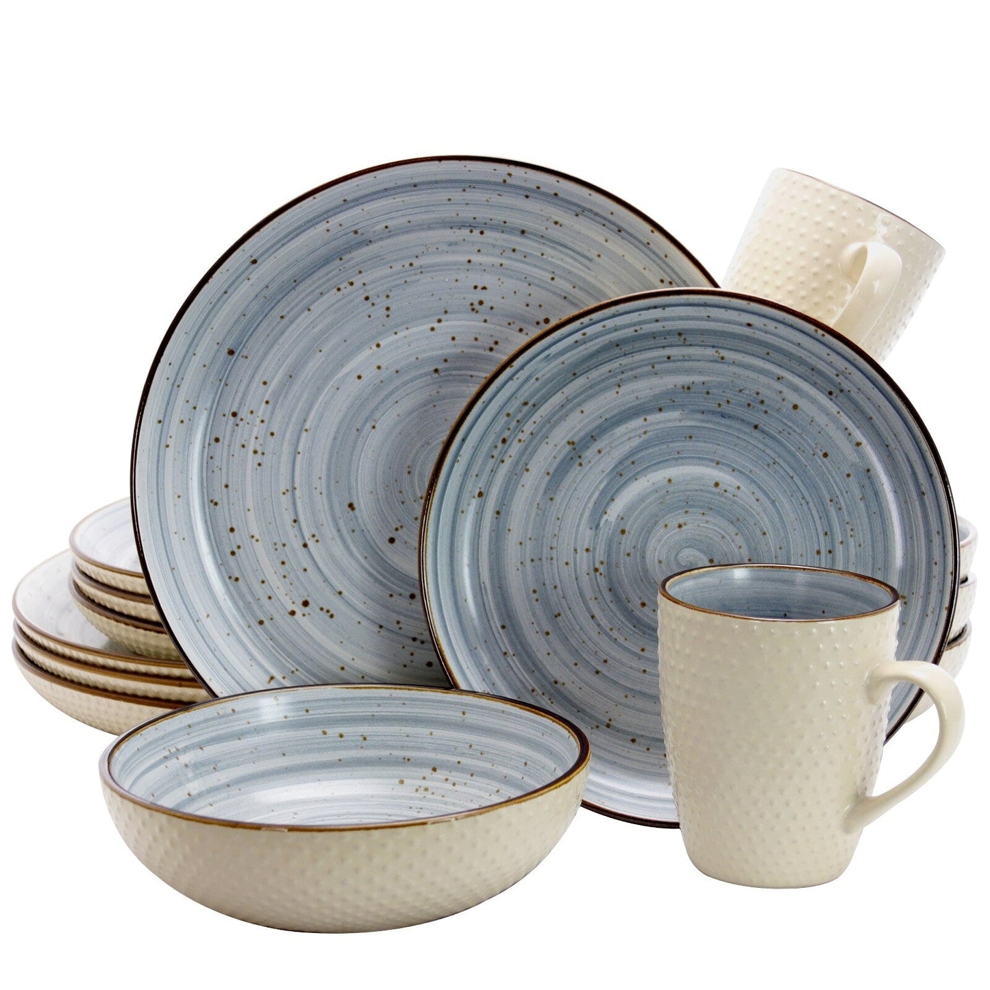 Service de table Elama à pois en relief bicolore, 16 pièces, bleu poudré