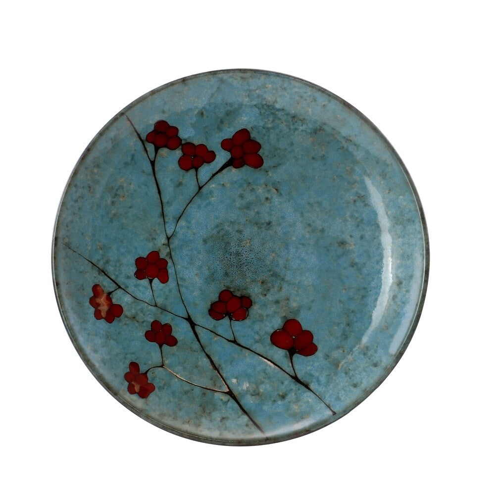 Service de table Elama Floral Accents en grès, 16 pièces, bleu.