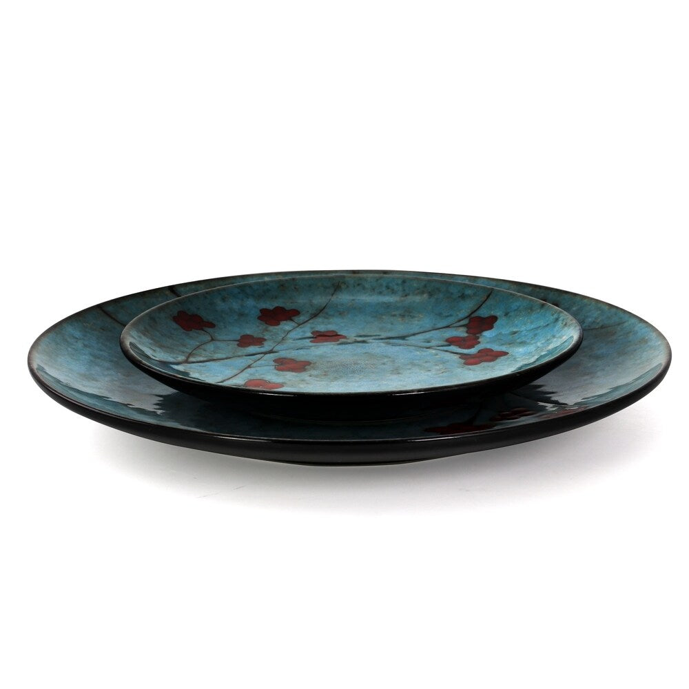 Service de table Elama Floral Accents en grès, 16 pièces, bleu.