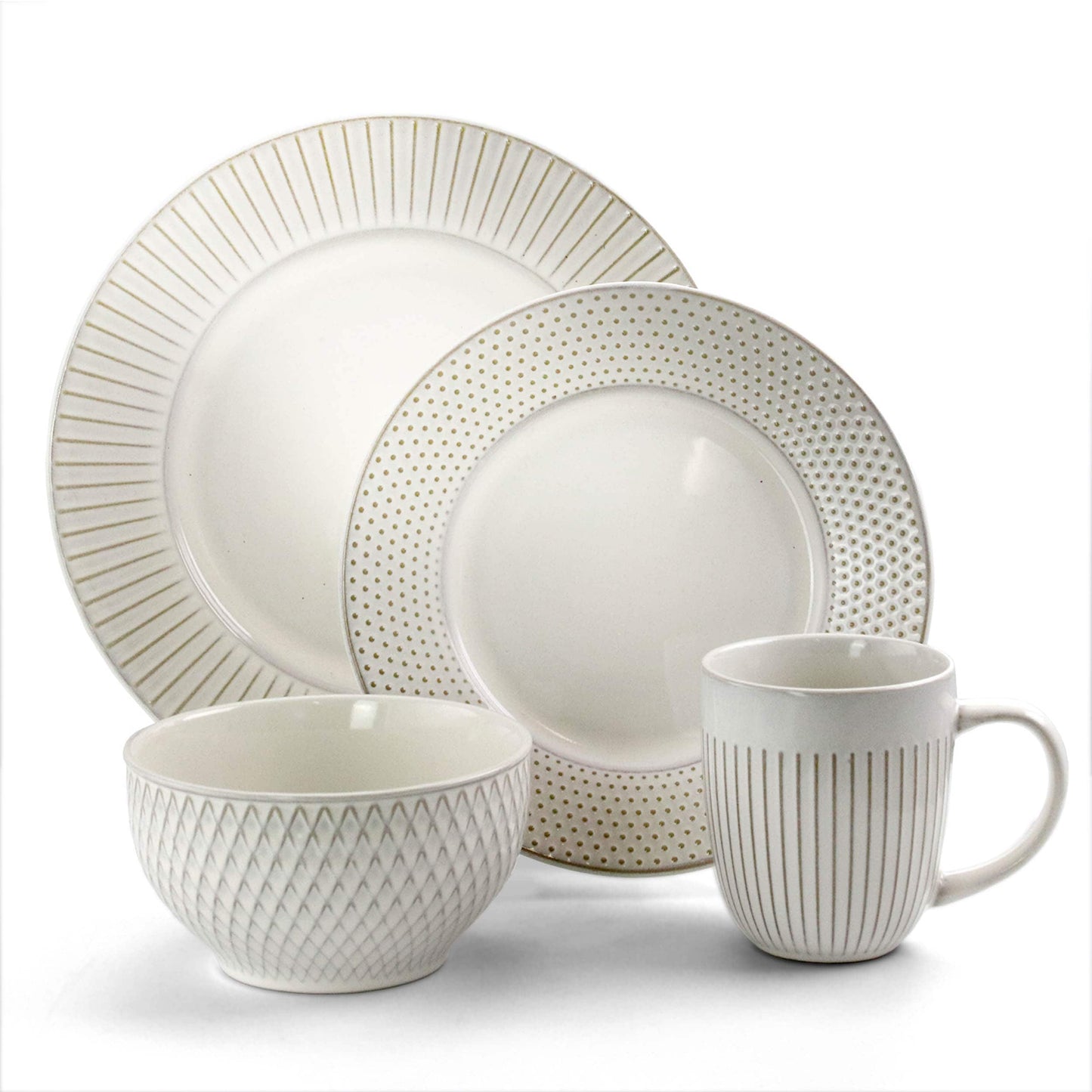 Elama Marketplace - Ensemble de vaisselle 16 pièces en blanc embossé - Articles préférés