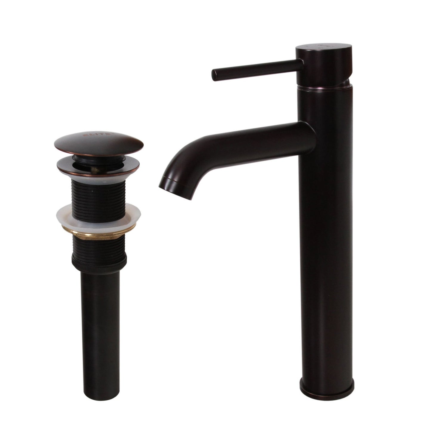 Robinet de lavabo haut à simple levier en bronze huilé Elite et bonde à levier.