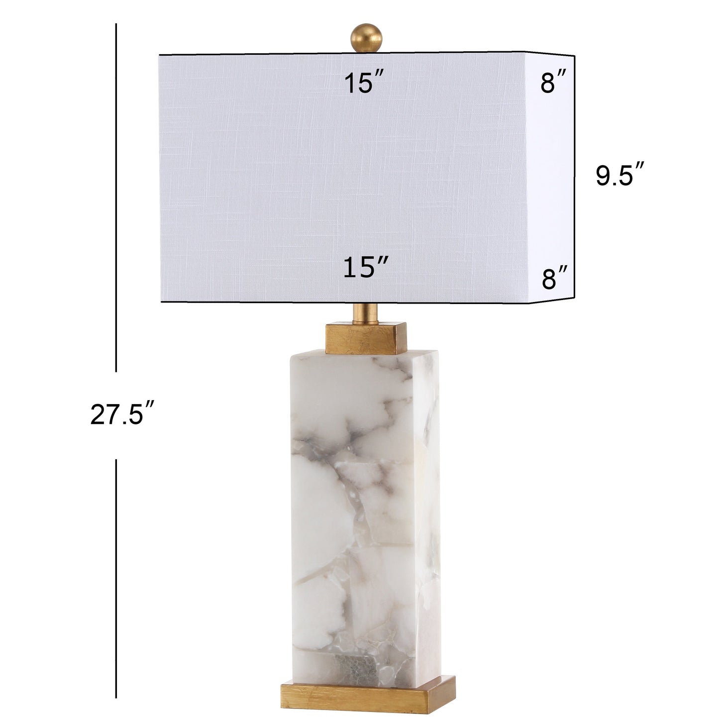 Lampe de table Eloise en albâtre avec LED, 27,5 pouces, blanc/feuille d'or par JONATHAN Y