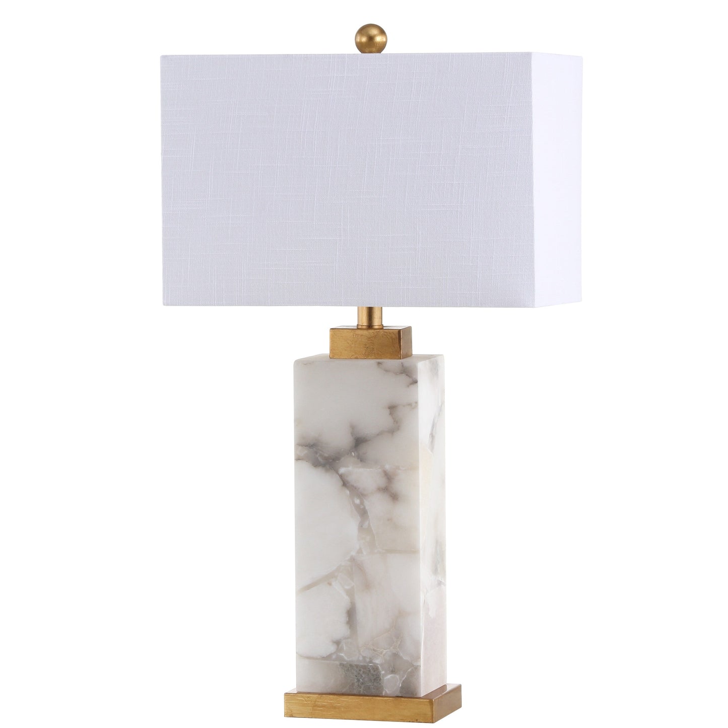 Lampe de table Eloise en albâtre avec LED, 27,5 pouces, blanc/feuille d'or par JONATHAN Y
