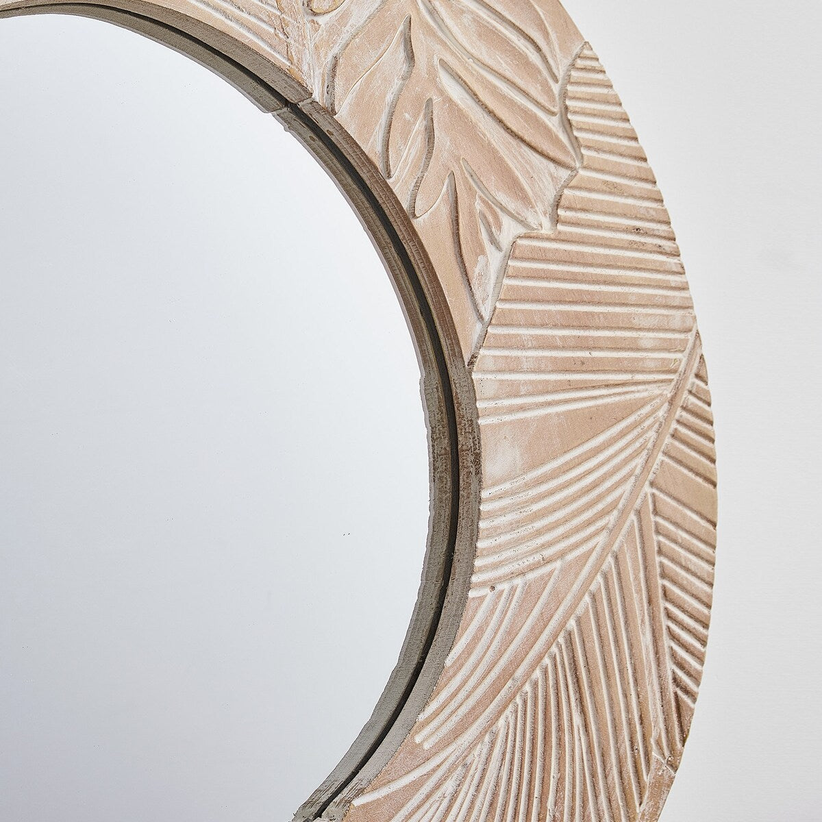 Miroir mural rond en bois sculpté style farmhouse - 71 x 71 cm