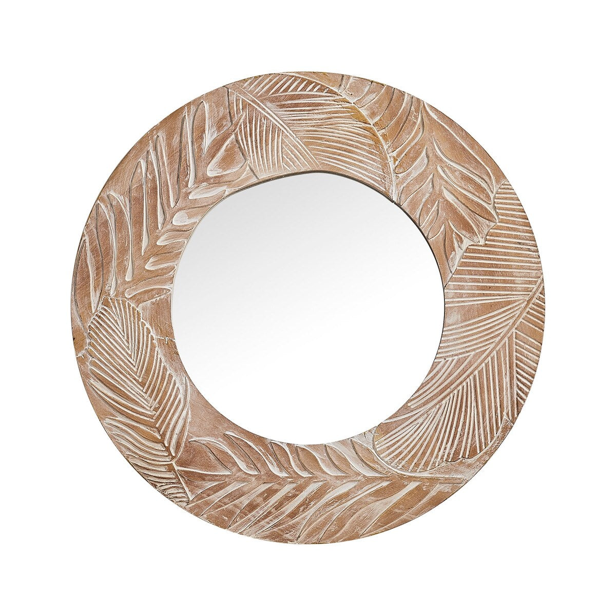Miroir mural rond en bois sculpté style farmhouse - 71 x 71 cm