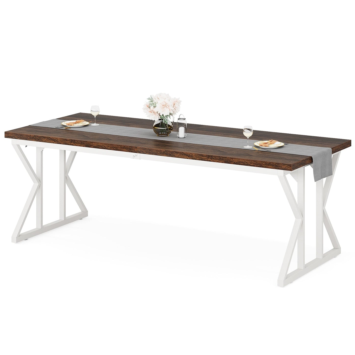 Table de salle à manger de style farmhouse pour 6 personnes, table de cuisine rectangulaire en bois de 70,8 pouces