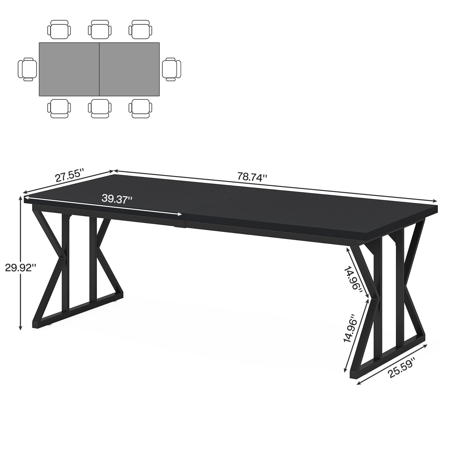 Table de salle à manger de style farmhouse pour 6 personnes, table de cuisine rectangulaire en bois de 70,8 pouces