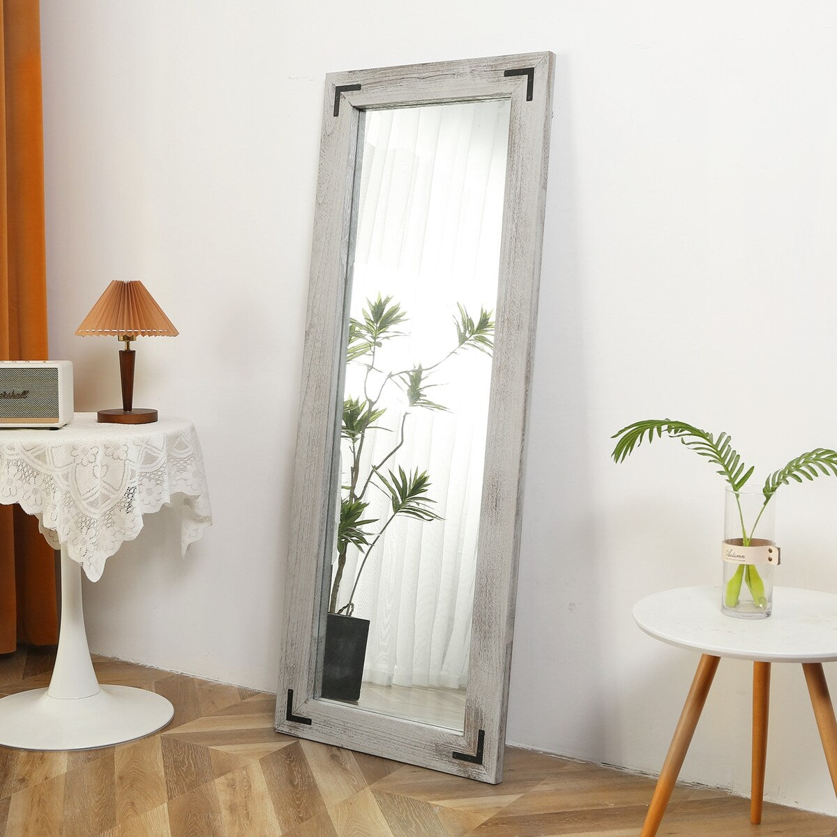Grand miroir mural en bois rustique style farmhouse - 65x24