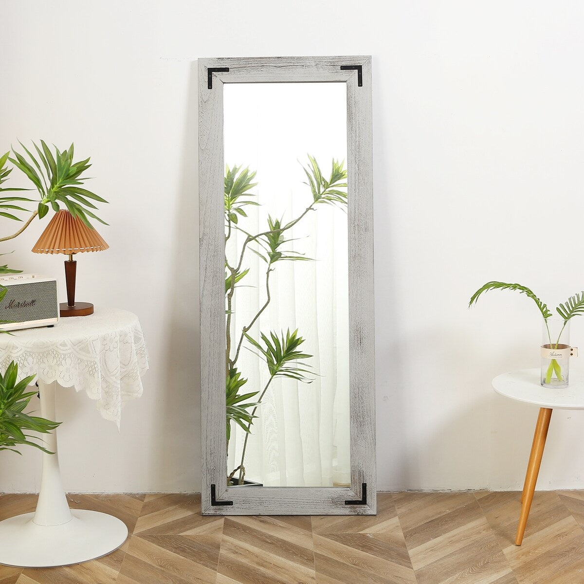 Grand miroir mural en bois rustique style farmhouse - 65x24