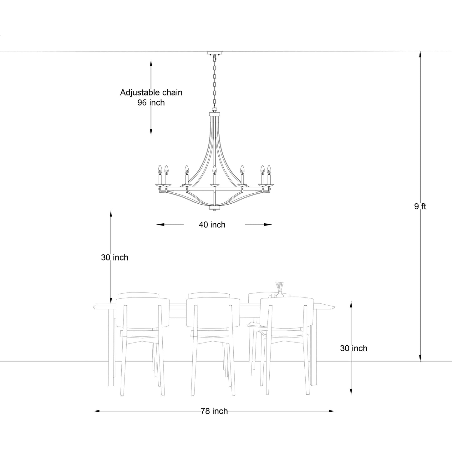 Luminaire à suspension Fidenza à 12 lumières, style ferme moderne, en forme de roue de charrette, avec certification UL - D40'' * H135''