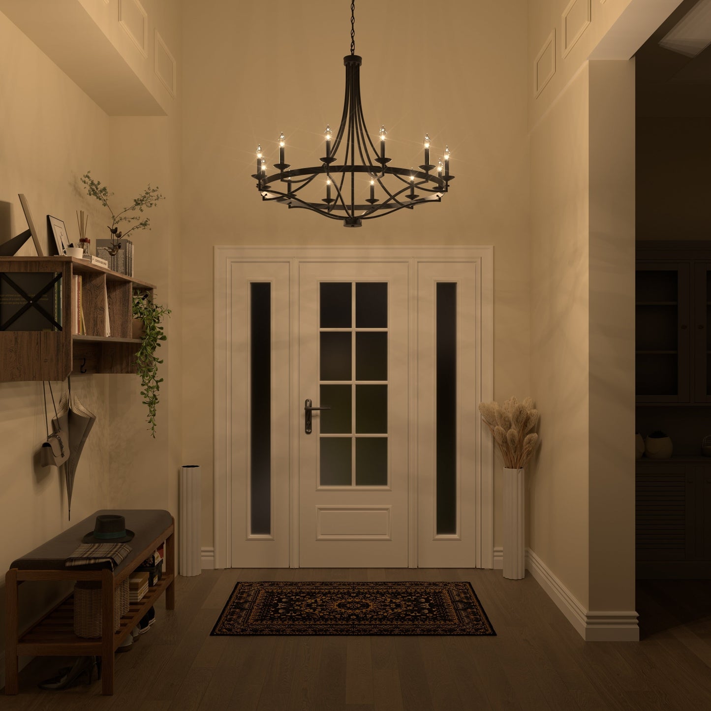 Luminaire à suspension Fidenza à 12 lumières, style ferme moderne, en forme de roue de charrette, avec certification UL - D40'' * H135''