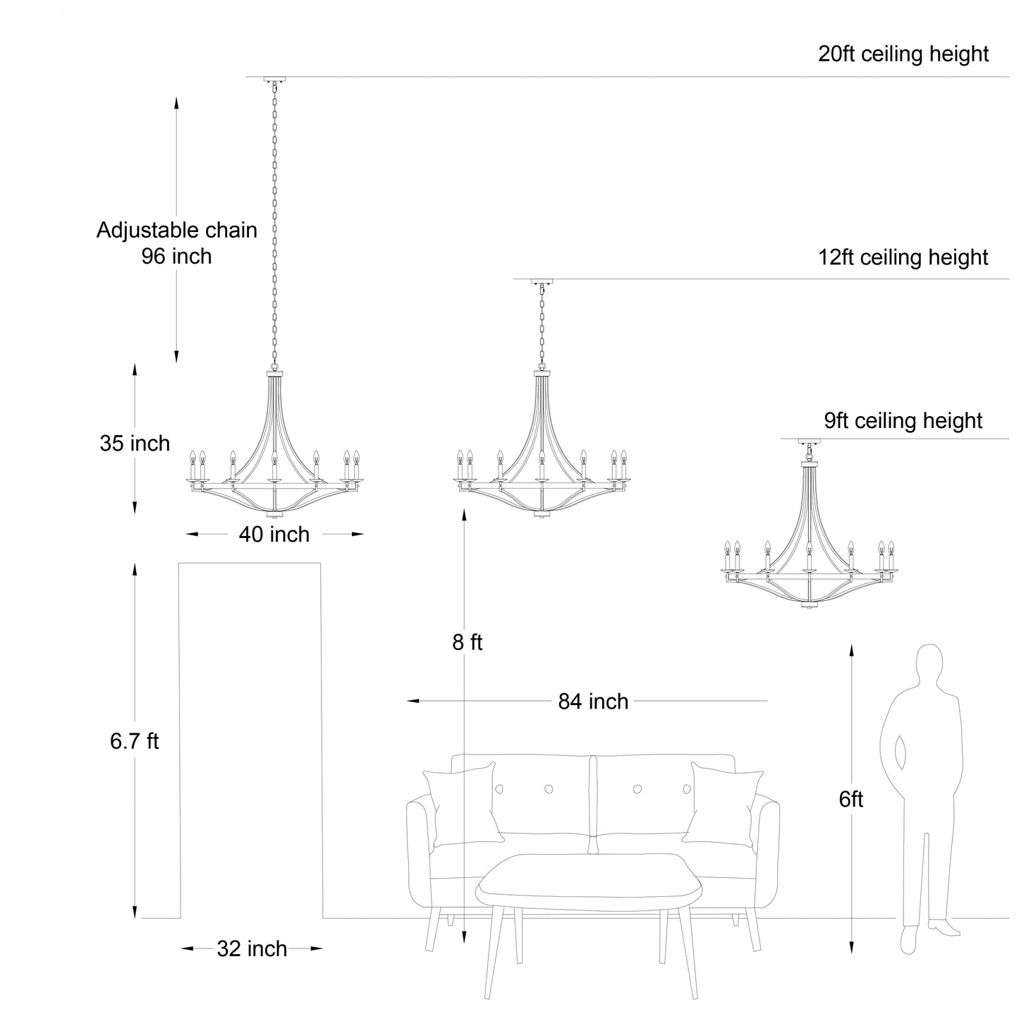 Luminaire à suspension Fidenza à 12 lumières, style ferme moderne, en forme de roue de charrette, avec certification UL - D40'' * H135''