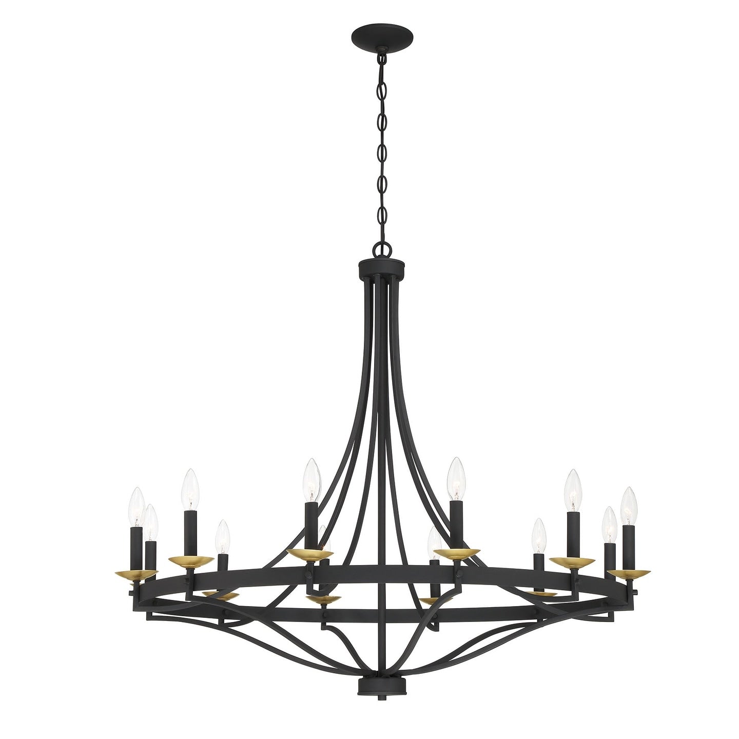 Luminaire à suspension Fidenza à 12 lumières, style ferme moderne, en forme de roue de charrette, avec certification UL - D40'' * H135''