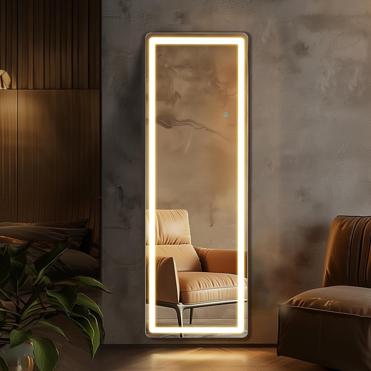Grand miroir de sol avec éclairage LED, miroir pleine longueur 64 x 21 pouces avec support, miroir mural suspendu, miroir corporel entier.