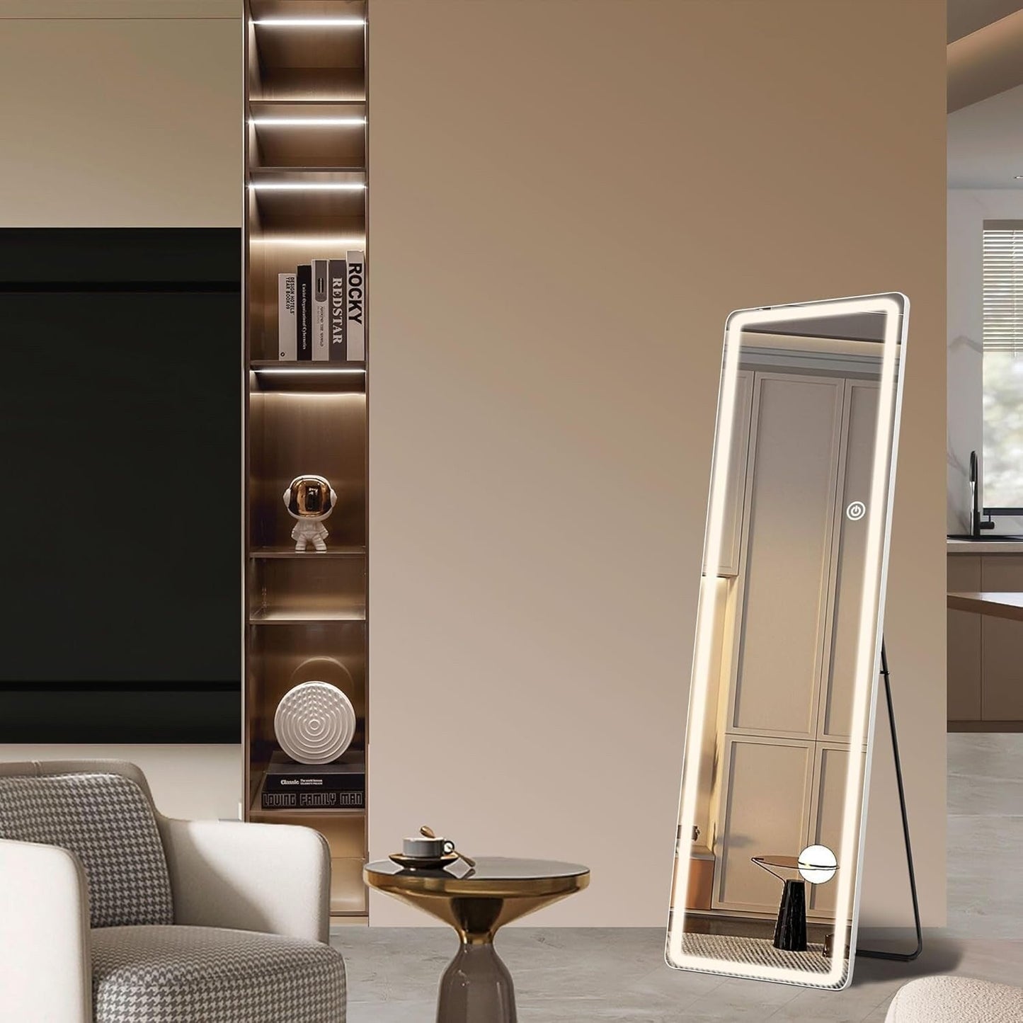 Grand miroir de sol avec éclairage LED, miroir pleine longueur 64 x 21 pouces avec support, miroir mural suspendu, miroir corporel entier.