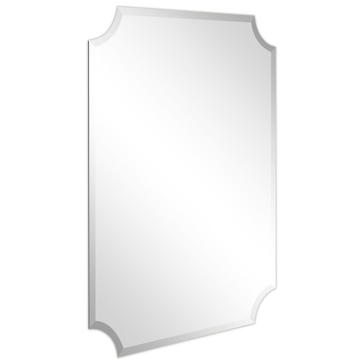 Miroir mural rectangulaire sans cadre, à bords festonnés et biseautés, pour salle de bain, meuble-lavabo, chambre à coucher, bord biseauté de 1 côté - Transparent