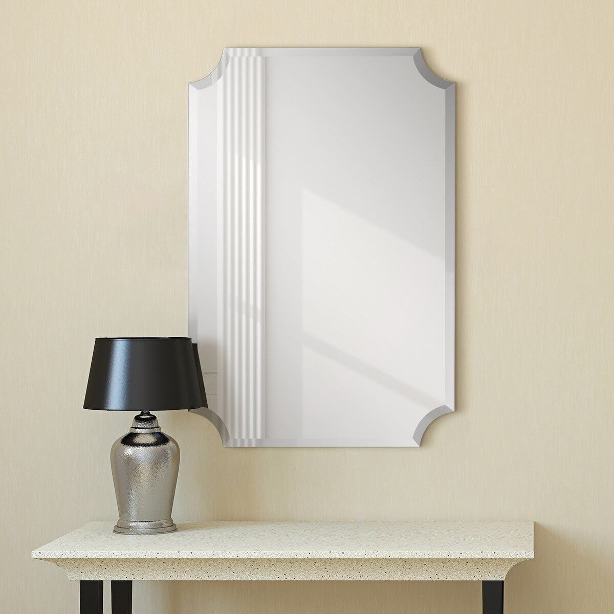 Miroir mural rectangulaire sans cadre, à bords festonnés et biseautés, pour salle de bain, meuble-lavabo, chambre à coucher, bord biseauté de 1 côté - Transparent