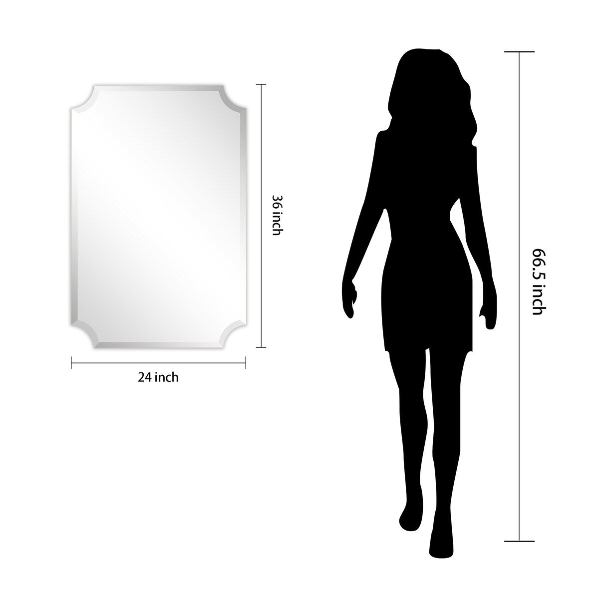 Miroir mural rectangulaire sans cadre, à bords festonnés et biseautés, pour salle de bain, meuble-lavabo, chambre à coucher, bord biseauté de 1 côté - Transparent