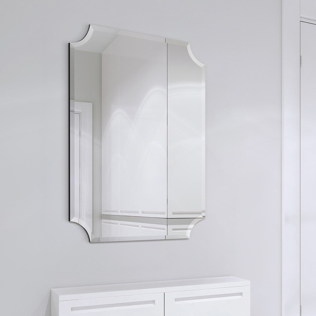 Miroir mural rectangulaire sans cadre, à bords festonnés et biseautés, pour salle de bain, meuble-lavabo, chambre à coucher, bord biseauté de 1 côté - Transparent