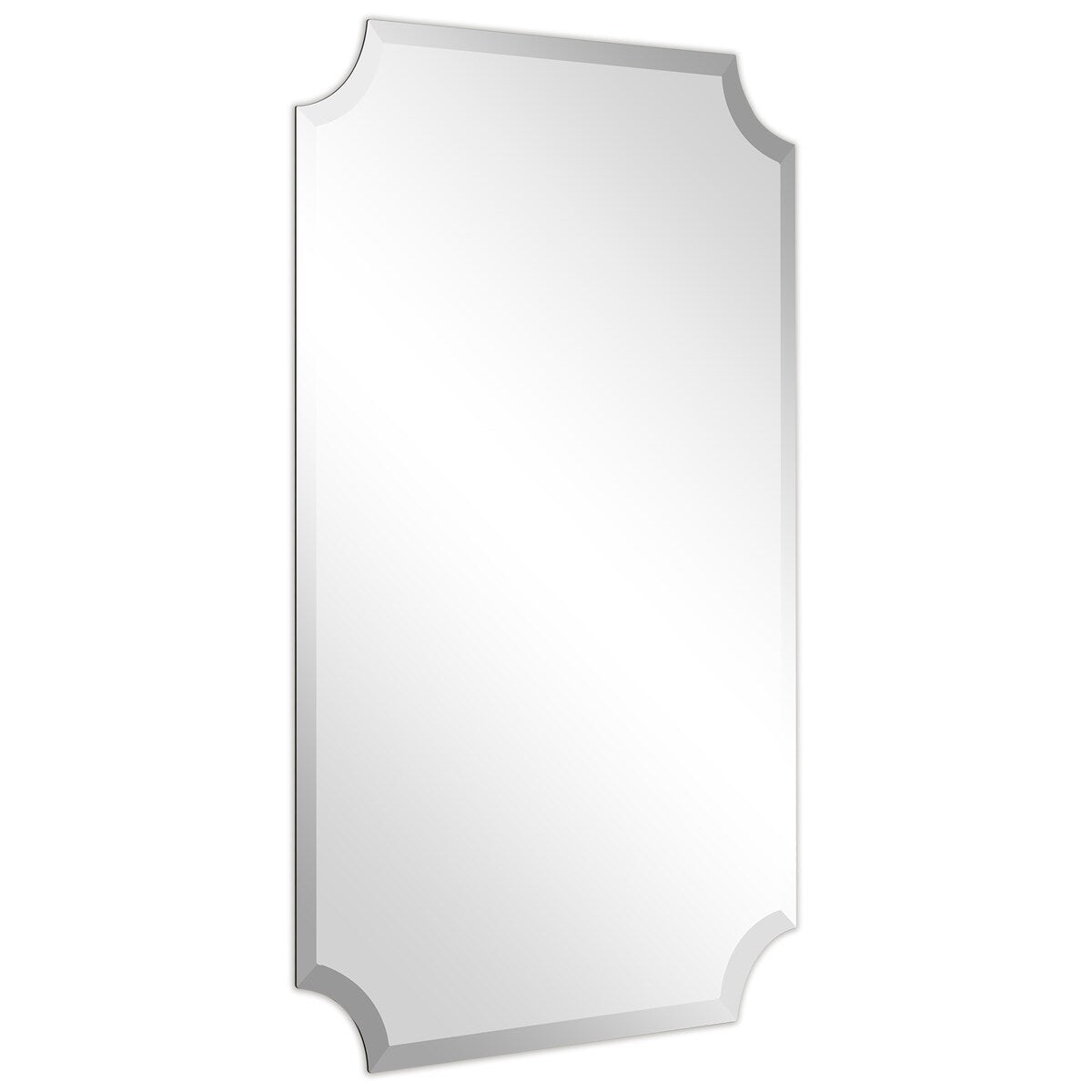 Miroir mural rectangulaire sans cadre, à bords festonnés et biseautés, pour salle de bain, meuble-lavabo, chambre à coucher, bord biseauté de 1 côté - Transparent