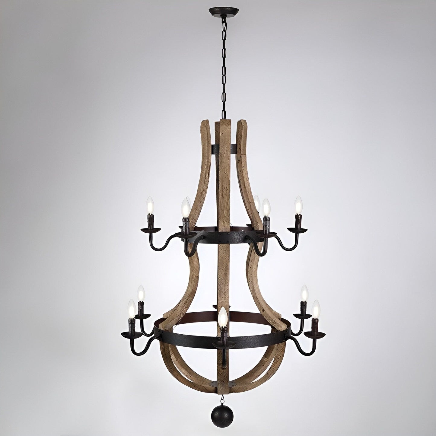 Luminaire à 12 lumières, style campagne française, à deux niveaux, en forme de tonneau à vin