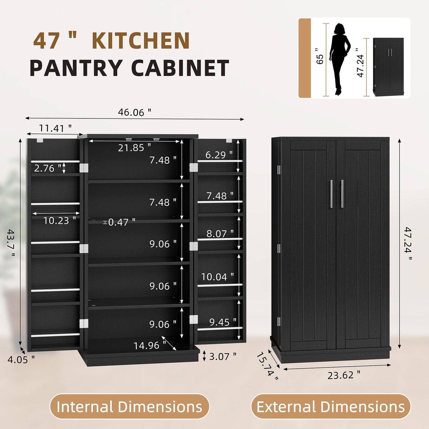 Armoire de rangement Futzca 47 pouces, armoires de cuisine en bois