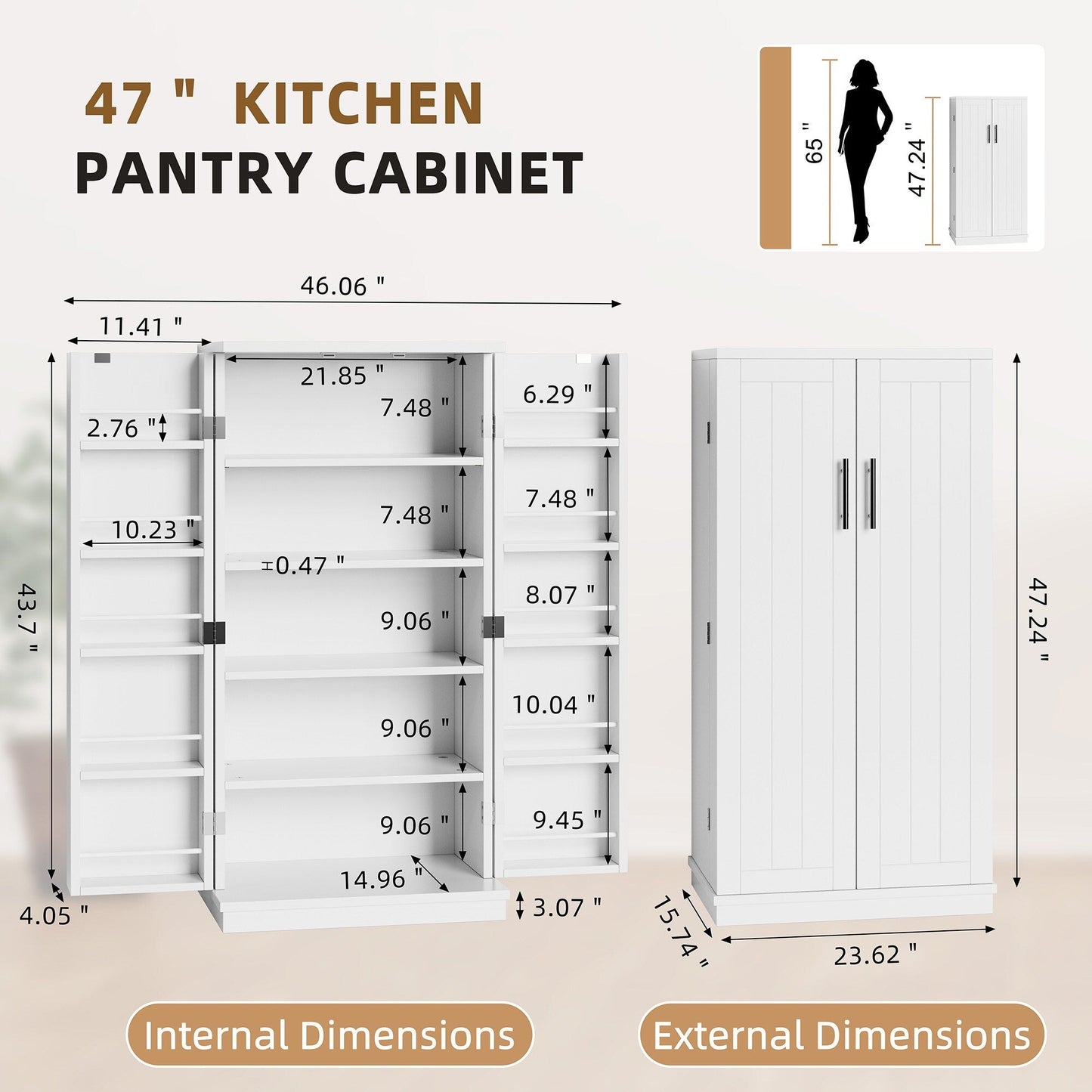 Armoire de rangement Futzca 47 pouces, armoires de cuisine en bois
