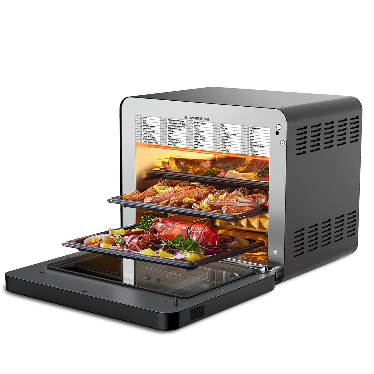 Four à convection et friteuse à vapeur Geek Chef 26 QT, 50 programmes de cuisson préprogrammés, acier inoxydable noir