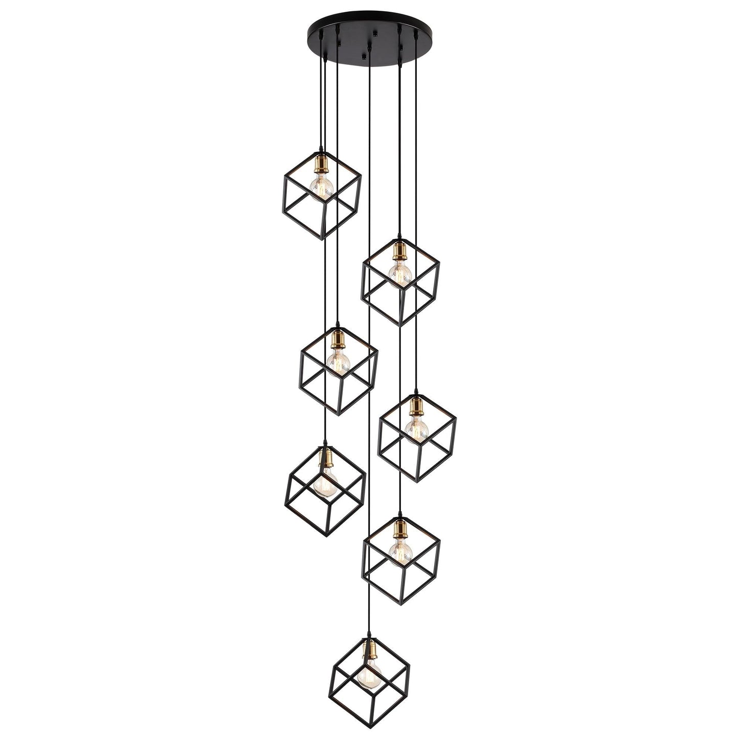 Suspension géométrique pour escalier, hauteur réglable, lustre à 5 ou 7 lumières.