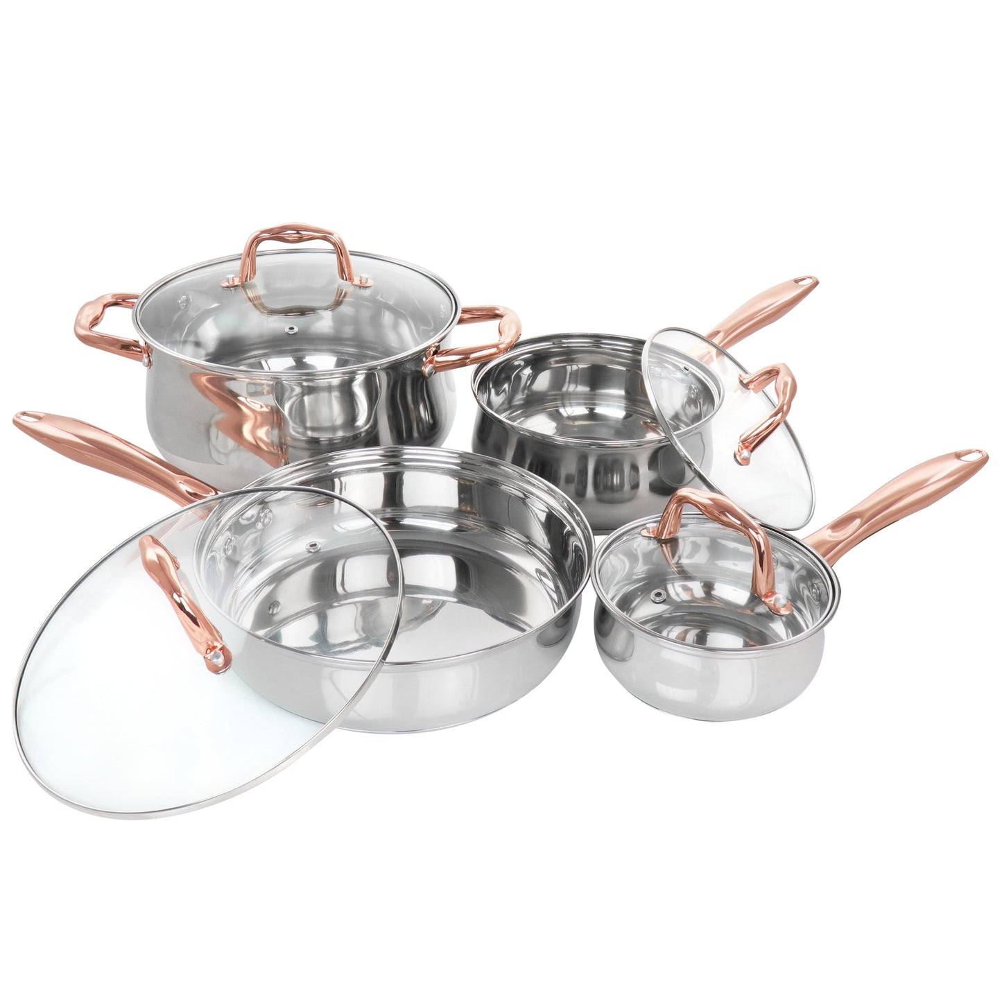 Ensemble de cuisine 8 pièces en acier inoxydable Gibson Home Bransonville, couleur chrome et bronze.