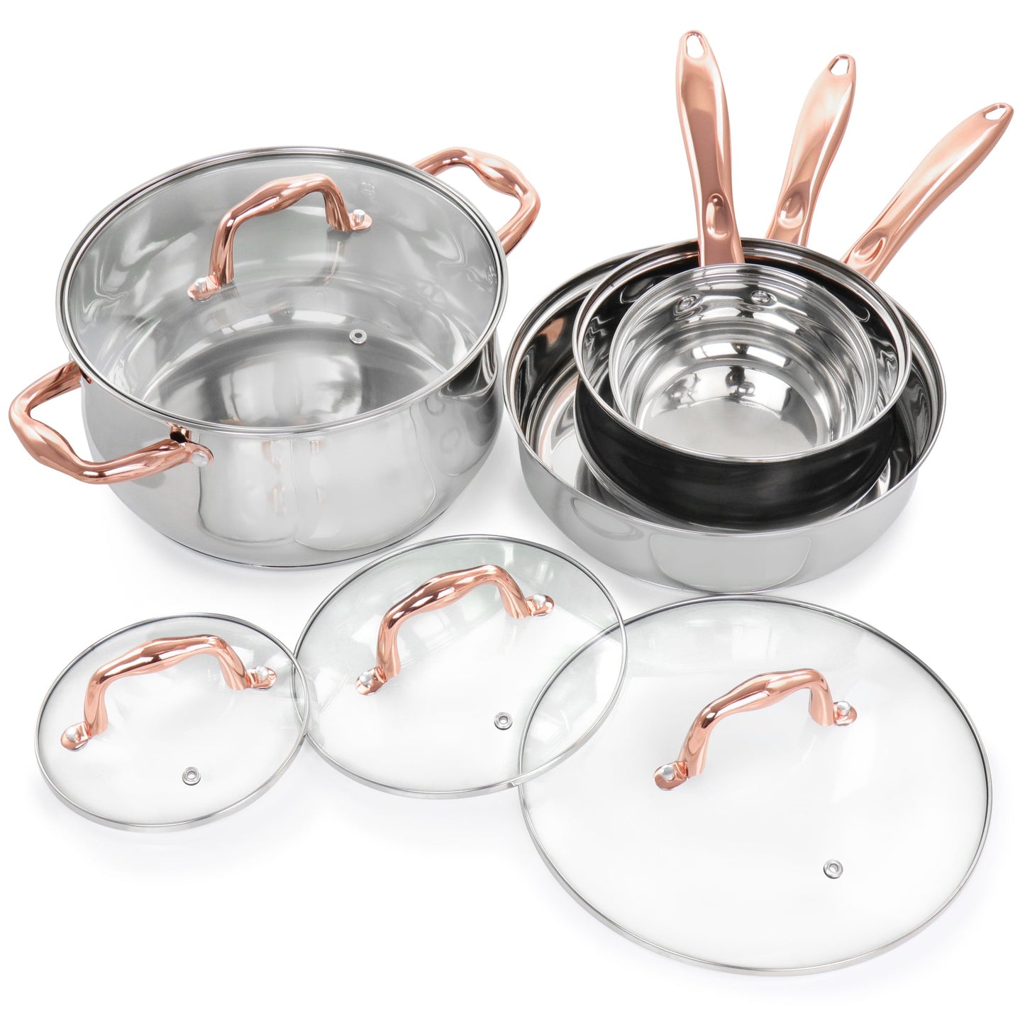 Ensemble de cuisine 8 pièces en acier inoxydable Gibson Home Bransonville, couleur chrome et bronze.