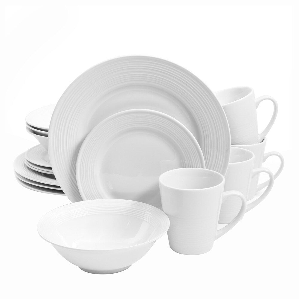 Service de table en céramique Gibson Home Embossed Buffet, 16 pièces, blanc