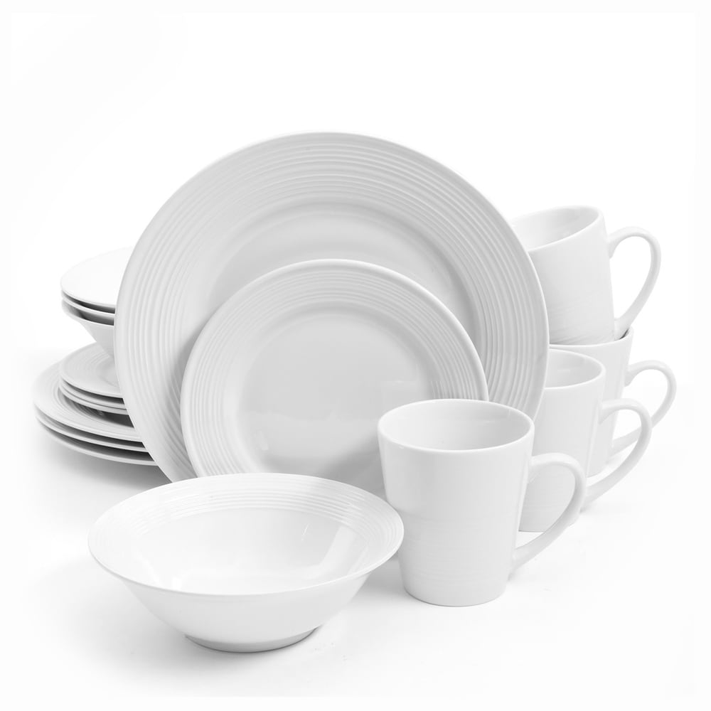 Service de table en céramique Gibson Home Embossed Buffet, 16 pièces, blanc
