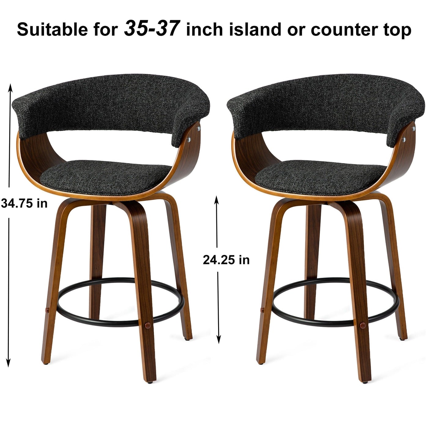 Glitzhome Lot de 2 ou 4 tabourets de bar pivotants en bois, hauteur comptoir et bar, style moderne
