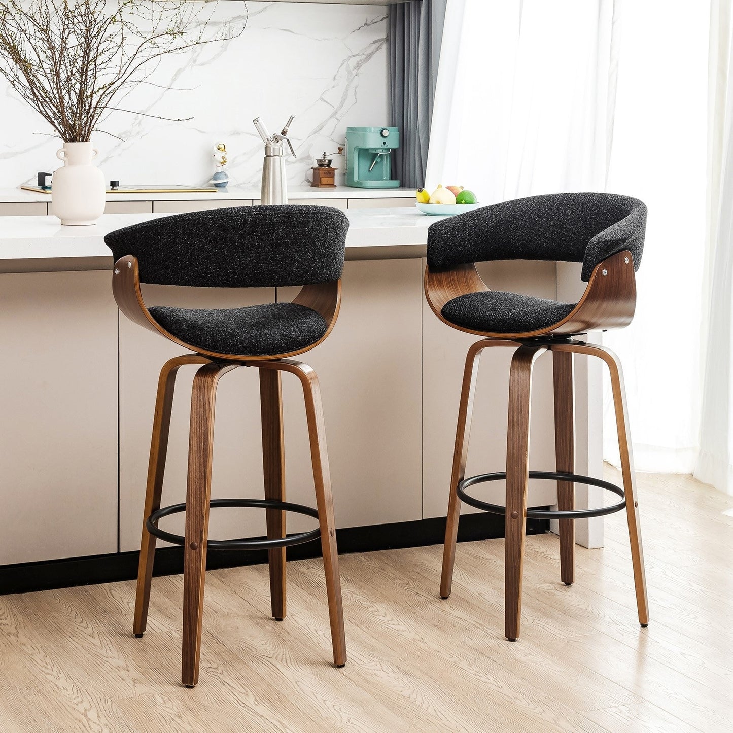 Glitzhome Lot de 2 ou 4 tabourets de bar pivotants en bois, hauteur comptoir et bar, style moderne