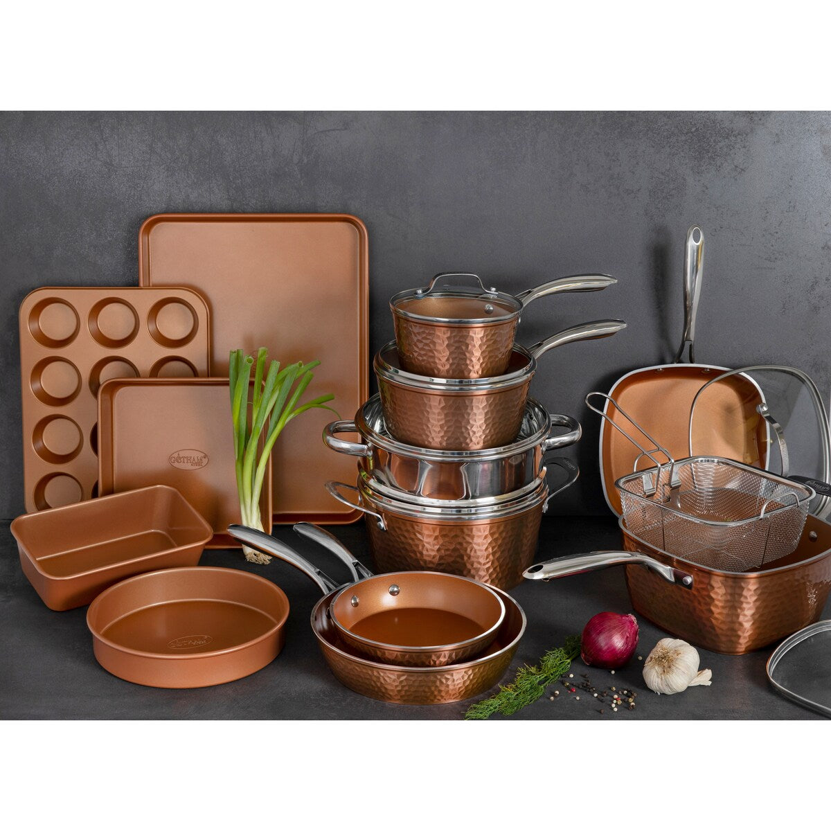 Ensemble de casseroles et poêles antiadhésives Gotham Steel en acier martelé, 20 pièces