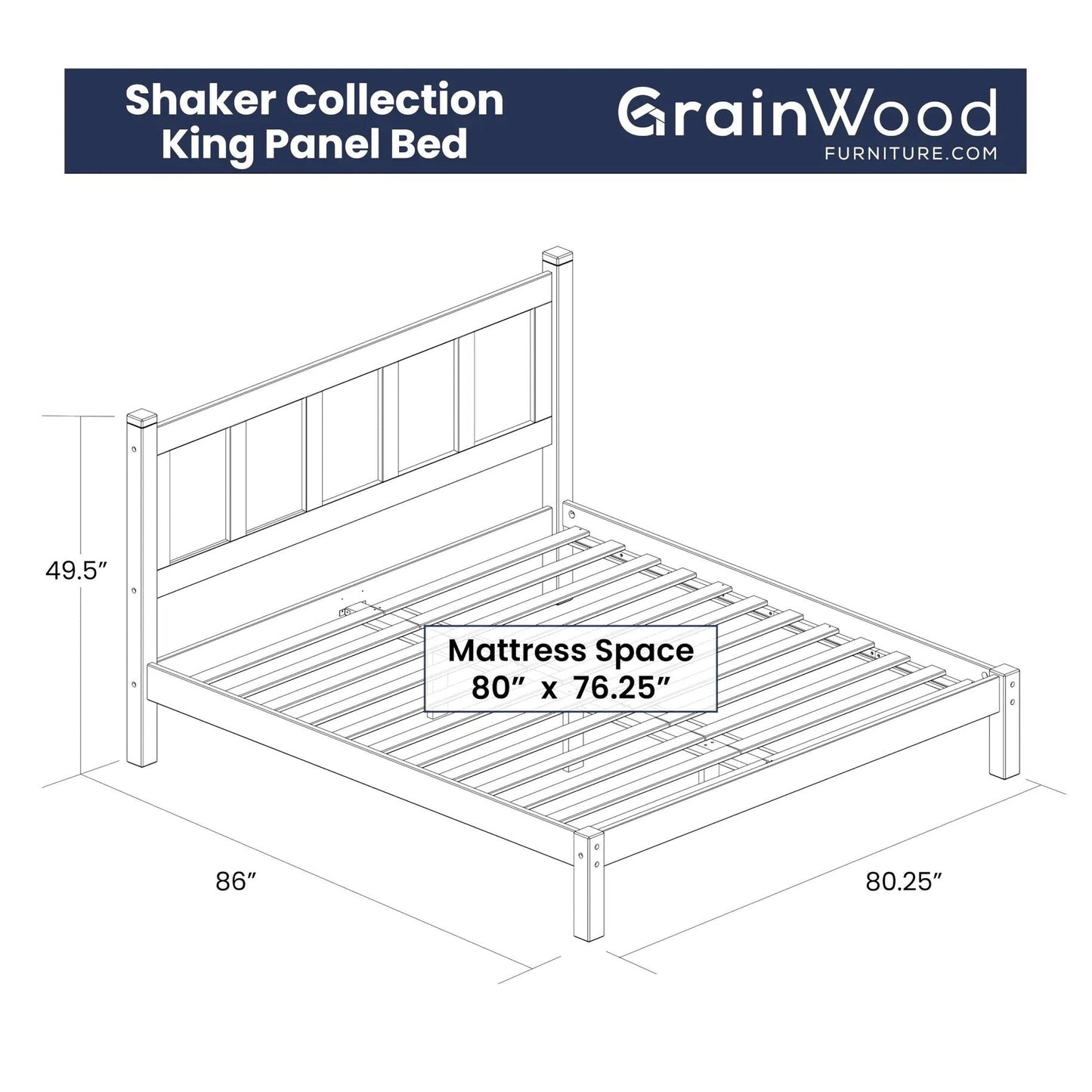Lit-plateforme à panneaux en bois massif de style Shaker de Grain Wood Furniture
