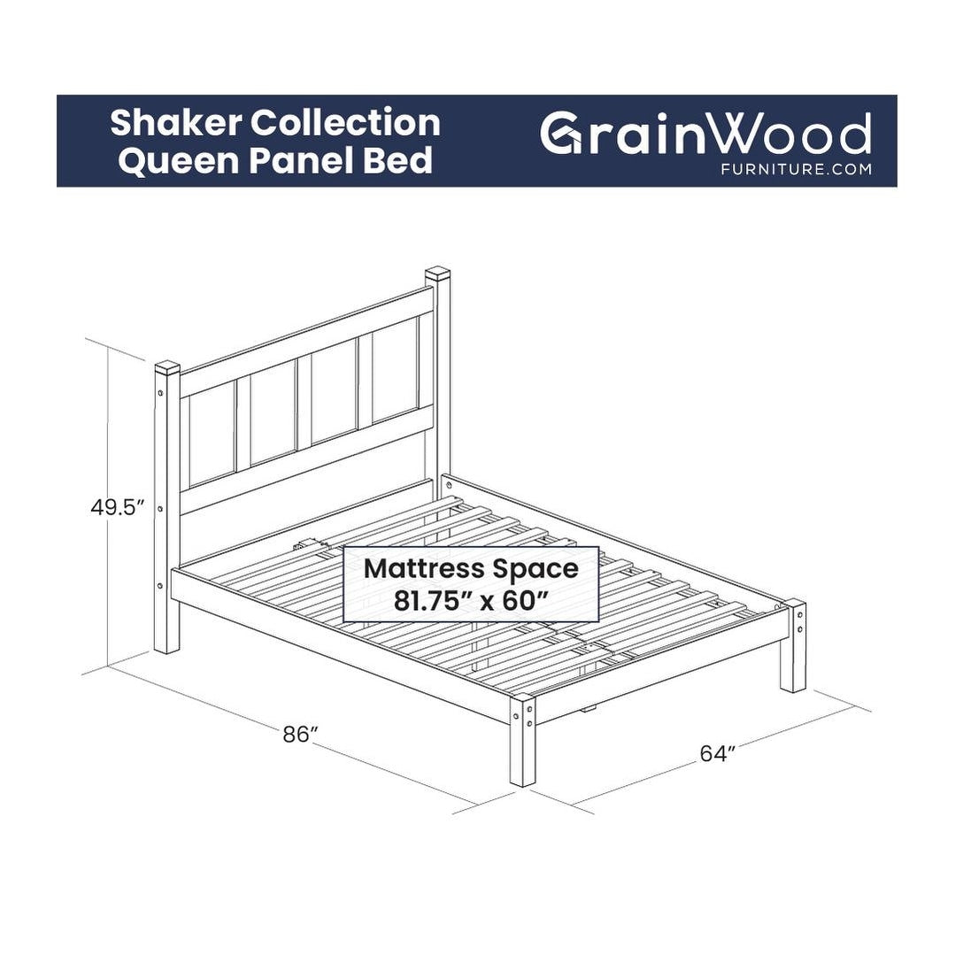 Lit-plateforme à panneaux en bois massif de style Shaker de Grain Wood Furniture