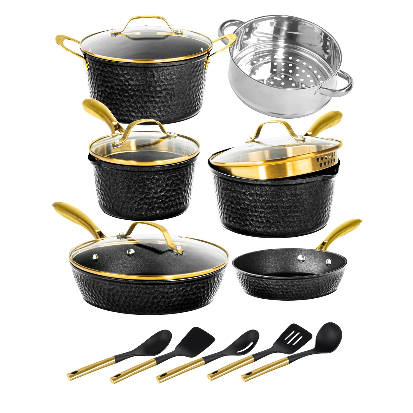 Ensemble de cuisine antiadhésif Granitestone Charleston en 15 pièces, forgé à la main