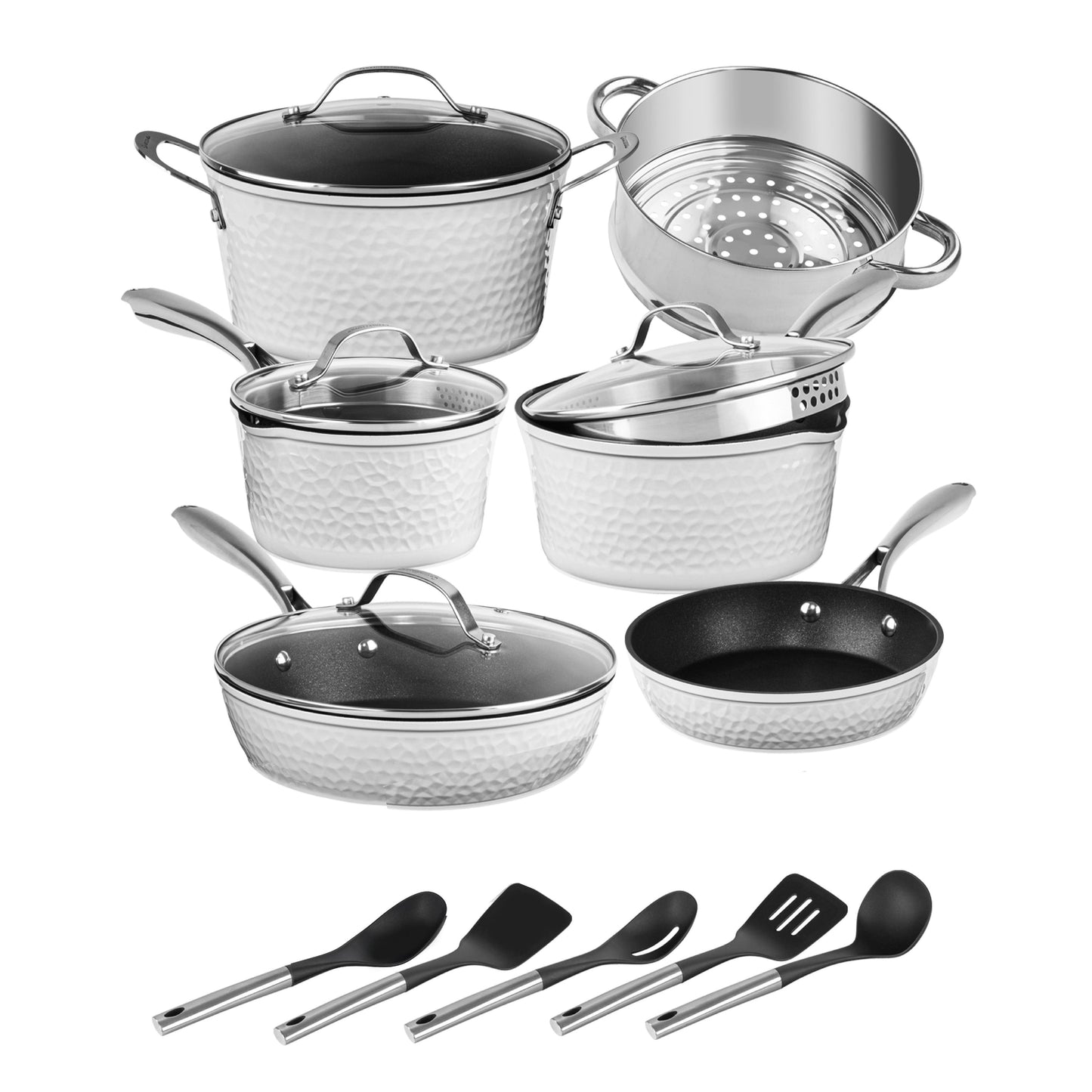 Ensemble de cuisine antiadhésif Granitestone Charleston en 15 pièces, forgé à la main