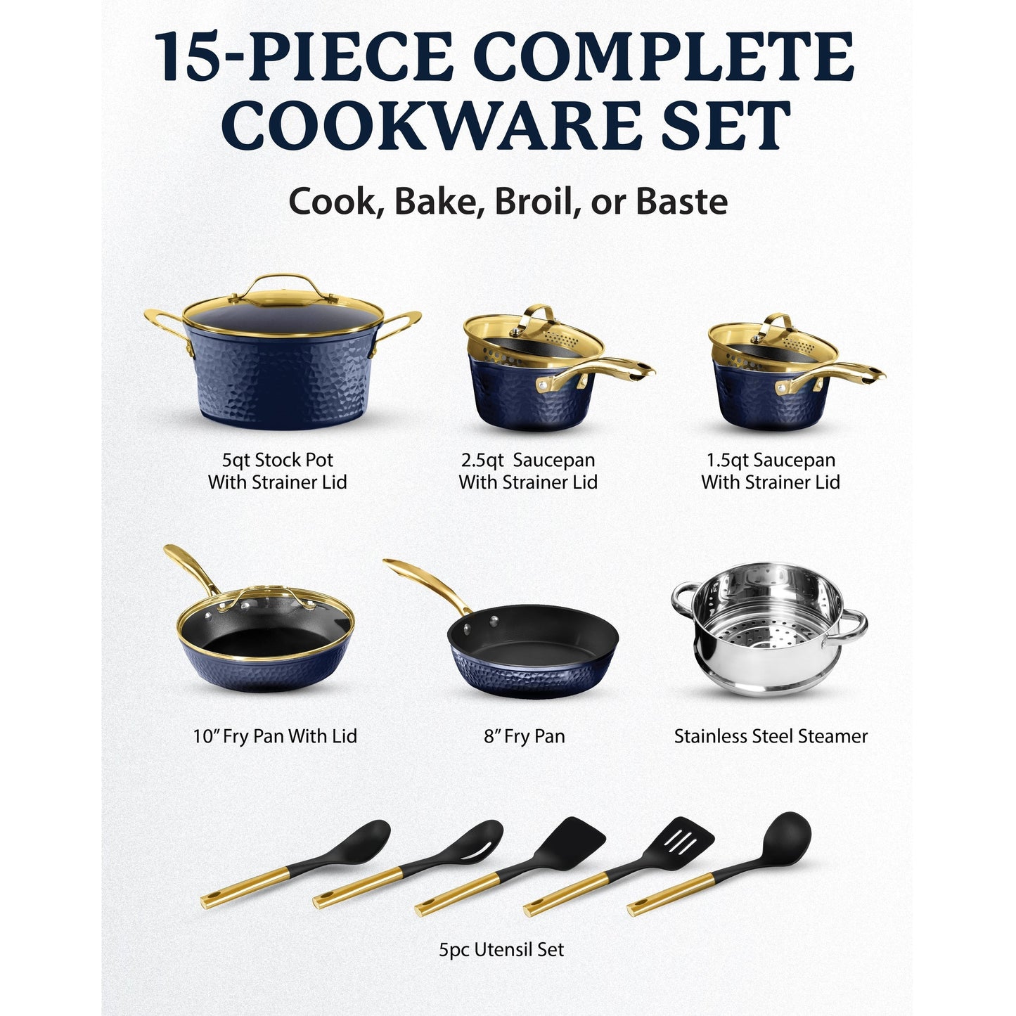 Ensemble de cuisine antiadhésif Granitestone Charleston en 15 pièces, forgé à la main