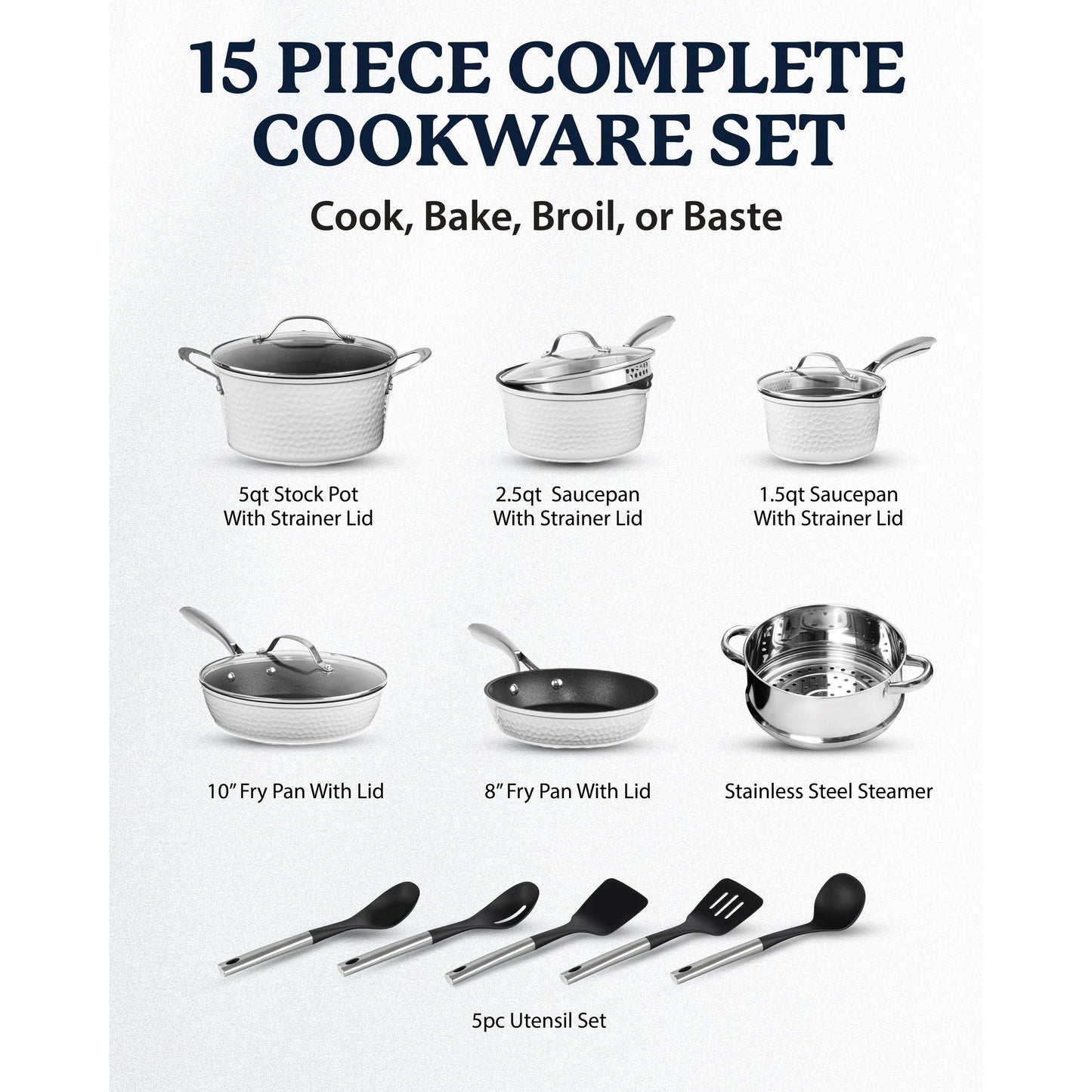 Ensemble de cuisine antiadhésif Granitestone Charleston en 15 pièces, forgé à la main